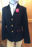 Navy With Fine Hot Pink Trims Open Or Dressage Jacket Childs (083)