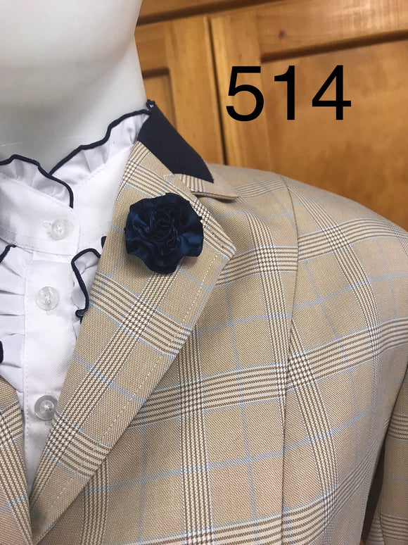 Cream & Pale Blue Check With 4 Buttons With Navy Trims Adults (514)