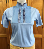 CLEARANCE Pale Blue Ruffled T shirt With Pale Blue Front & Navy Ruffles STUNNING Adults (204)