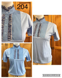 CLEARANCE Pale Blue Ruffled T shirt With Pale Blue Front & Navy Ruffles STUNNING Adults (204)