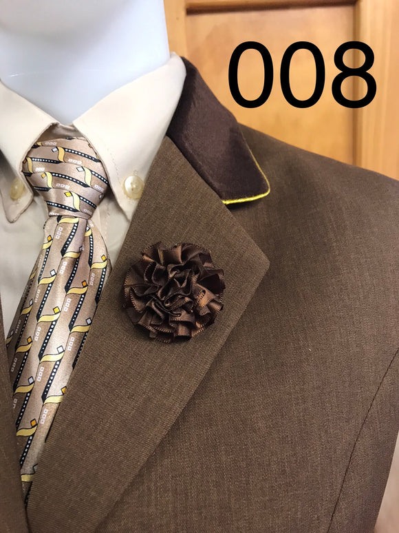 Chocolate Brown Vest With Brown Velvet & Gold Trim, Cream Tie Shirt, Tie & Brown Lapel (008) Adults Size 20 ONLY