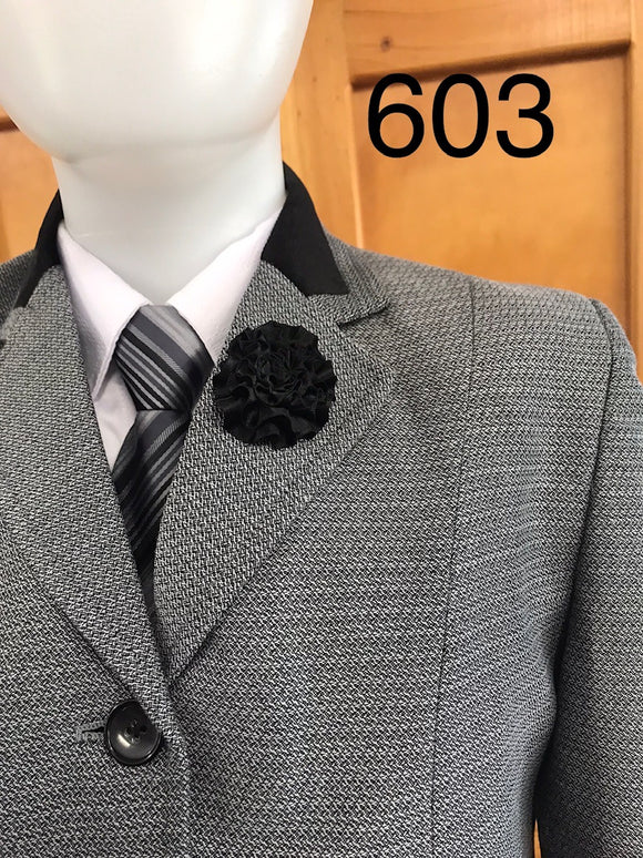 Grey (Light) & Faint Black Patterned Check Adults Show Hunter Jacket (603) With Black Velvet Trims