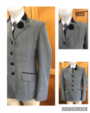 Grey (Light) & Faint Black Patterned Check Adults Show Hunter Jacket (603) With Black Velvet Trims