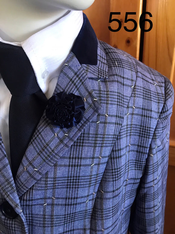Sky Blue and Navy Check With Cream and Pale Pink Specs (556) Childs Show Hunter Jacket