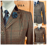 Brown, Mustard & Faint Green & Red Check Show Hunter Jacket With Navy Trims Adults  (318)