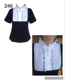Navy & White Ruffled T Shirt Childs With Navy Stitching On The Ruffles (246)