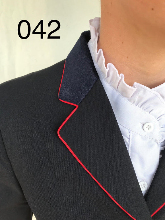 Navy Open or Dressage Jacket With The Full Red Trim Adults (042)