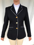 Black Open or Dressage Jacket With Fine White Trims Adults (043)