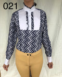 Clearance Navy & White Spotted Ruffle Shirt (Long Sleeve) (021)