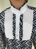 Clearance Navy & White Spotted Ruffle Shirt (Long Sleeve) (021)