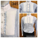 Pale/ Baby Blue & White Striped "NEW"  Long Sleeved Ruffle Shirts Adults (345)