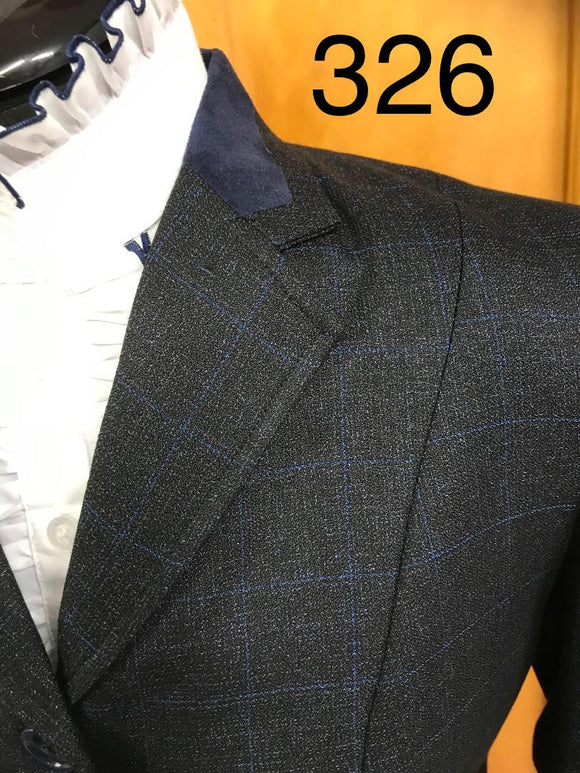Navy & Pale Blue Slight  Check Show Hunter Or Open 4 Button Jacket With Navy Trims Childs (326)