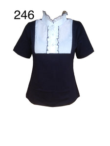 Navy & White Ruffled T Shirt Childs With Navy Stitching On The Ruffles (246)