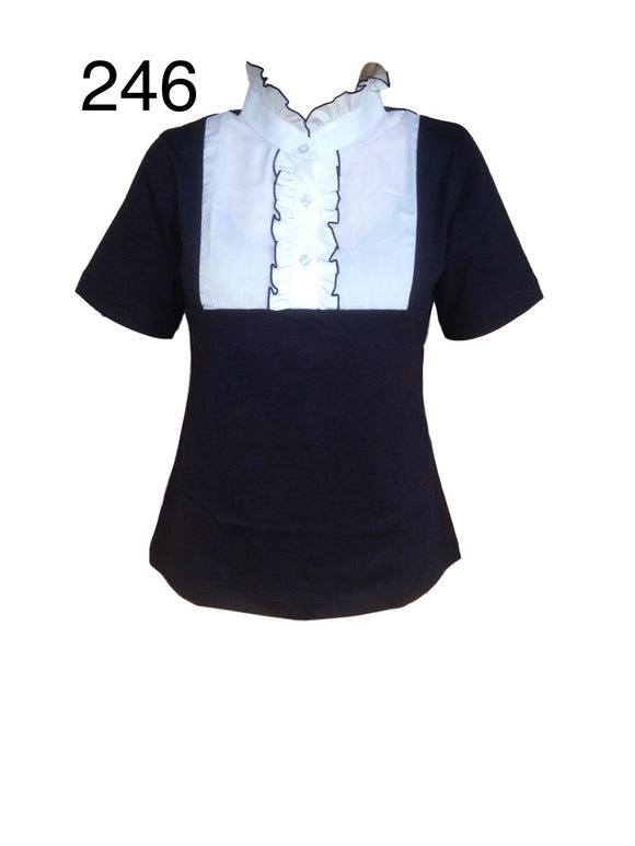 Navy & White Ruffled T Shirt Childs With Navy Stitching On The Ruffles (246)