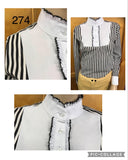 Black & White Striped Long Sleeved Ruffled Adults Shirt NEW (274)