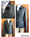 Navy Blue & Silver Grey Check Shiny Italian Wool Show Hunter Or Open Jacket Childs (069)