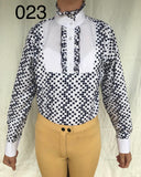 White & Navy  Spotted Ruffle Shirt (Long Sleeve) (023)