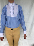 Pale/ Sky Blue & White Striped Long Sleeved Ruffle Shirts Adults (298)