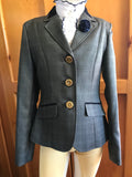 Navy Blue & Silver Grey Check Shiny Italian Wool Show Hunter Or Open Jacket Childs (069)