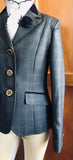 Navy Blue & Silver Grey Check Shiny Italian Wool Show Hunter Or Open Jacket Childs (069)