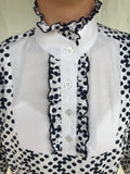 White & Navy  Spotted Ruffle Shirt (Long Sleeve) (023)