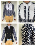 Clearance Navy & White Spotted Ruffle Shirt (Long Sleeve) (021)