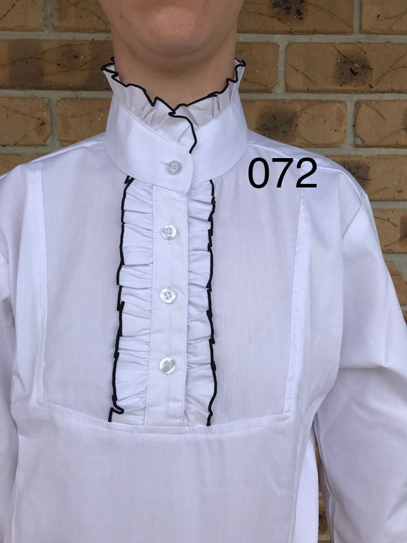 White Long Sleeve Ruffled Shirts with Black Stitching On the Ruffles Adults (072)