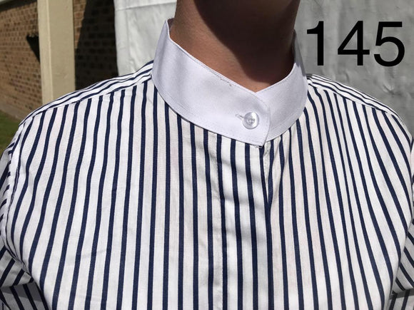 Navy & White Striped Stock/ Ratcatcher Shirt With White Cuffs & Collar Adults (145)
