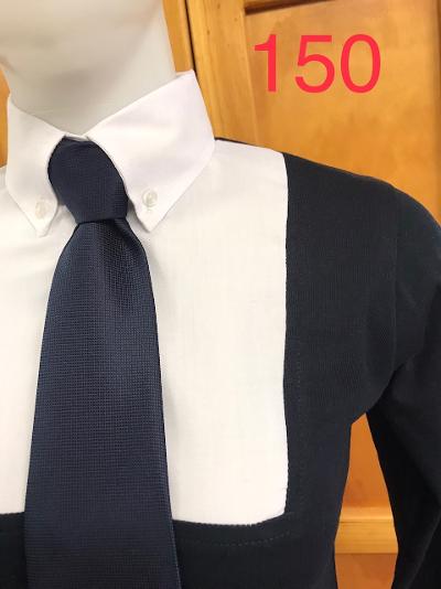 Navy Long Sleeved T Shirt With White Front, Tie Collar & White Cuffs Adults (150)