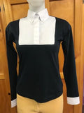 Navy Long Sleeved T Shirt With White Front, Tie Collar & White Cuffs Adults (150)