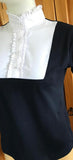 Navy & White (355) Ruffled T Shirt Adults With White Stitching On The Ruffles