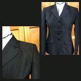 Black Open Or Dressage Self Pattern Striped 4 Button Jacket Adults  Sizes 8 Only (285)