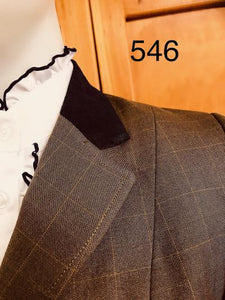 Light Brown & Mustard Gold Check Show Hunter Jacket With Navy Trims Size 8 Adults Only 546