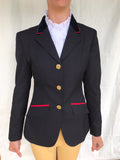 Navy With Fine Red Trims Open or Dressage Lightweight Jacket Adults (028)