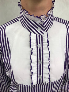 CLEARANCE Purple & White Striped Hrcav Ruffled Long Sleeve Shirt Adults Sizes 8 & 10 Only (135)