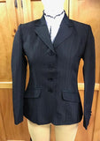 Black Open Or Dressage Self Pattern Striped 4 Button Jacket Adults  Sizes 8 Only (285)