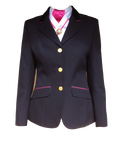 Navy With Fine Hot Pink Trims Open Or Dressage Jacket Adults (085)