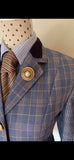 Pale Blue & Cream Check With 4 Buttons With Navy Trims Childs  (537)