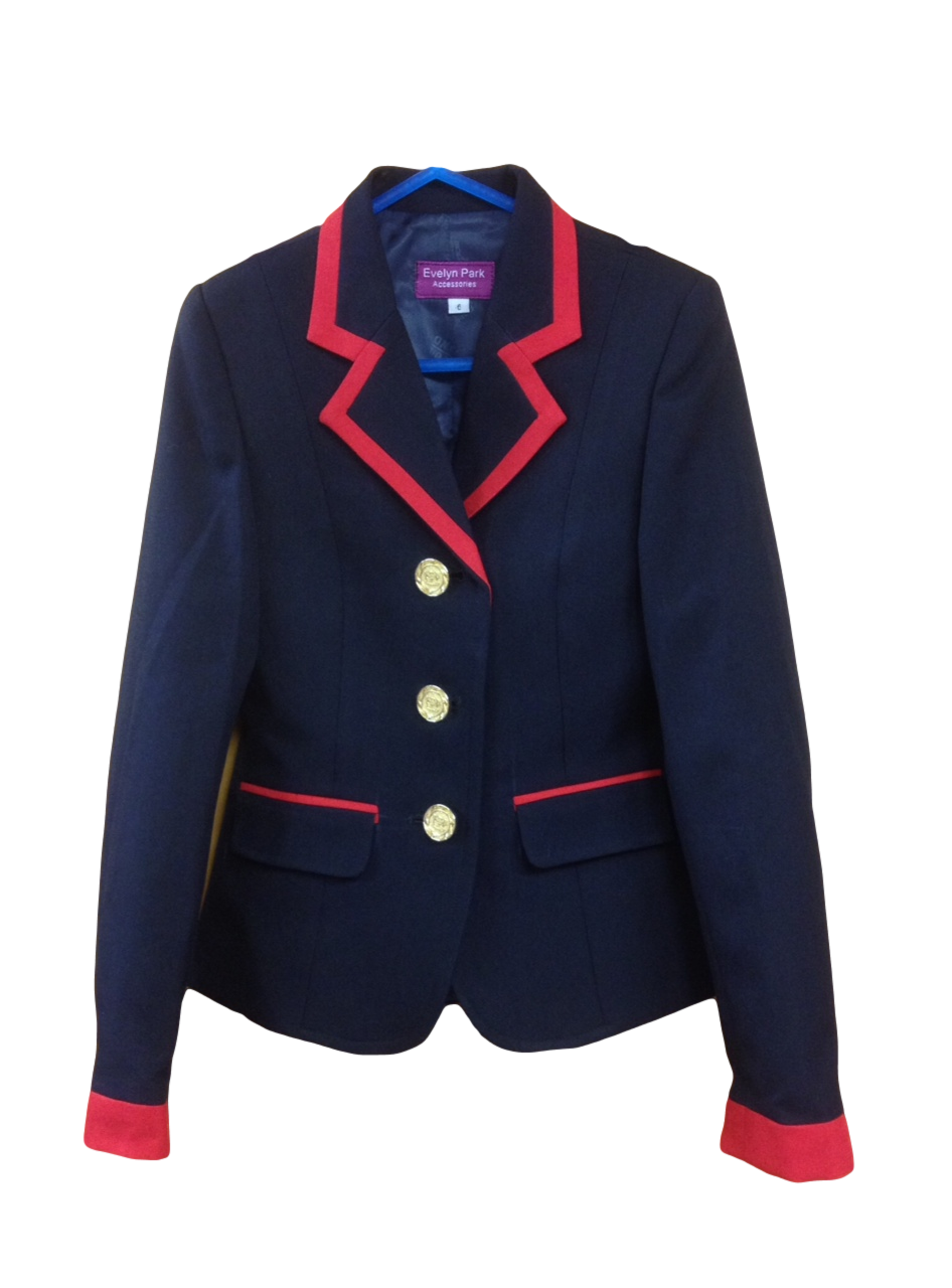 Navy coat with red trim discount
