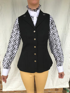 CLEARANCE White & Black Spotted Ruffle Shirt (Long Sleeve) Adults (209)