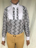 CLEARANCE White & Black Spotted Ruffle Shirt (Long Sleeve) Adults (209)