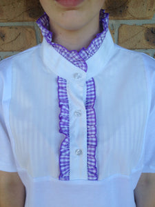 CLEARANCE White Ruffled T shirt With White Front With Mauve Ruffles STUNNING Adults (251)