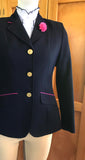 Navy With Fine Hot Pink Trims Open Or Dressage Jacket Adults (085)