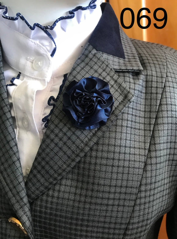 Navy Blue & Silver Grey Check Shiny Italian Wool Show Hunter Or Open Jacket Childs (069)