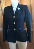 Navy Open or Dressage Jacket With Pale Blue Trim Adults (059)