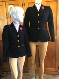 Navy With Fine Hot Pink Trims Open Or Dressage Jacket Adults (085)